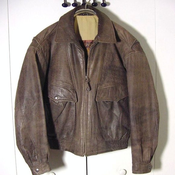 Vtg 80's Peter England Distress Brown Leather Bomber Jacket Sz M - Picture 1 of 11